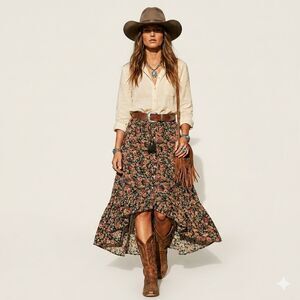 Spoon Jeans Floral Button-Front Tiered Maxi Skirt Western Boho Size M (Altered)